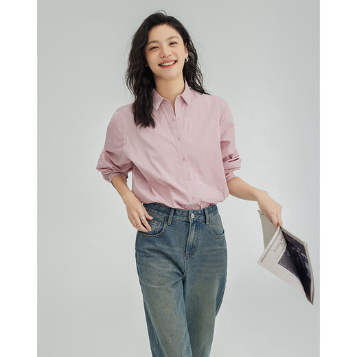 Demana Cool Gray Pink Shirt Women's Tall Loose Slim Layer Versatile Shirt Women Gray Pink L