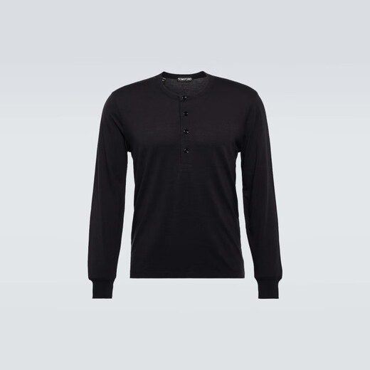 TOM FORD Men's Lyocell and Cotton Henley Long-Sleeved Top P00817753 Black 2XL CN 195/108A