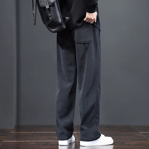 Woodpecker pants men's casual pants spring, autumn and winter new corduroy loose sportswear men's pants plus velvet wide-leg straight pants 509 blue gray plus velvet L /*110-125Jin Jin equals 0.5 kg