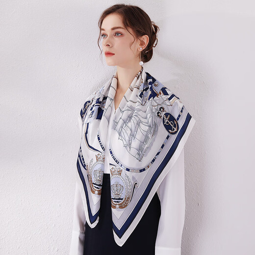 Shanghai Story (STORY Of SHANGHAI) Silk Scarf Female Spring Mulberry Silk Scarf Big Square Scarf Mom's Birthday Gift Pirate Ship Blue