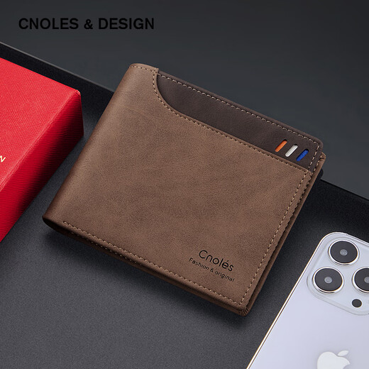 Cnoles Men's Wallet Short Large Capacity Wallet Multiple Card Slots Multi-Function Card Case Fashionable Business Leather Wallet Gift Box Birthday Gift for Dad, Boyfriend, Husband