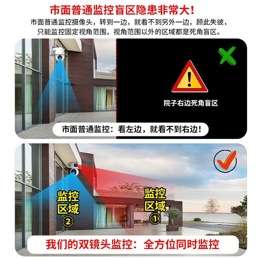 索德曼无需无线wifi网络家用摄像头手机远程监控器360度无死角带夜视全景语音高清旋转语音对话室内云台 无费用无需网络双镜头画面超清版 30天全天循环录像卡