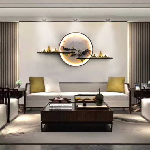 Mu Dianxing light luxury high-end modern simple Nordic new Chinese style living room decoration painting sofa background wall landscape mural Jiangshan scroll A type 60 diameter * length 120 cm with light USB port