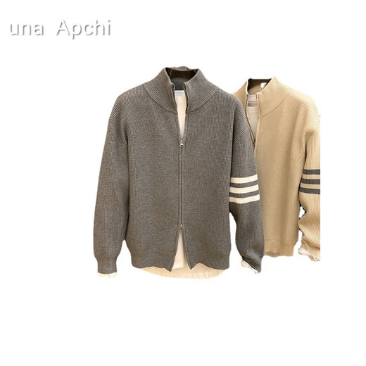 Rogosky Hong Kong trendy men's stand-up collar casual knitted cardigan autumn and winter new loose versatile wool zipper long-sleeved jacket Black L Recommended 100-125 Jin [Jin equals 0.5 kg]