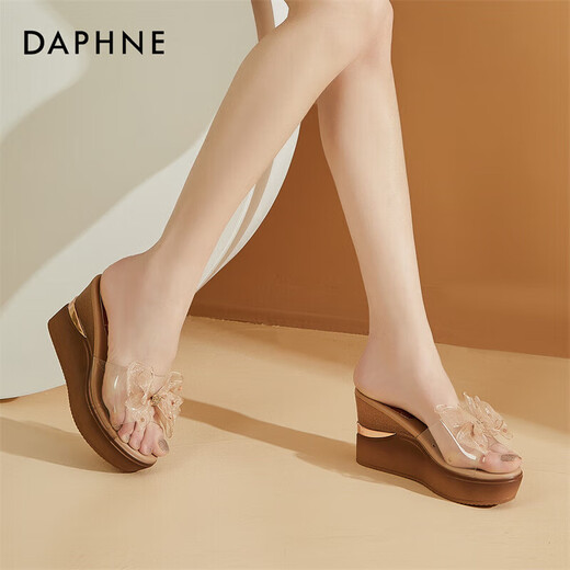 Zapatillas de Daphne para mujeres con cuñas con sandalias espesas tacones altos transparentes para mujeres 4023303137 Champagne 37
