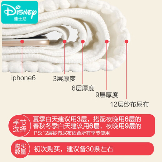 Disney Pañal puro algodón de algodón para bebés lavable meson pañales de tela superficie algodón de algodón recién nacido anillo de orina para niños suministros 10 paquete de 3 capas blancas regulares l regulares l