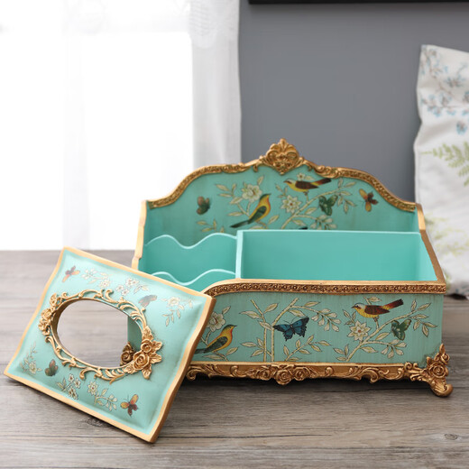 
American tissue box living room home multi-function paper box European retro paper box simple remote control storage box 1047 blue oriole blossom vertical draw