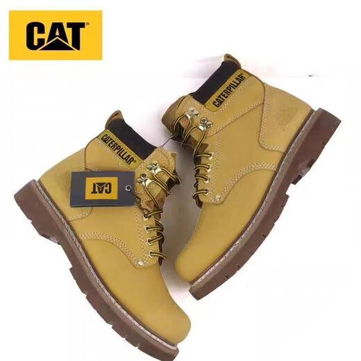 卡特 CAT男鞋水晶底户外机车百搭工装鞋高帮厚底头层牛皮大黄靴 627金黄水晶底金黄 比运动鞋大 39