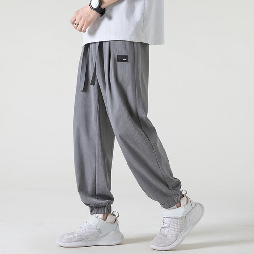 Pantalon Shannu Pantalon de la soie de glace droite pour hommes pour hommes pour le printemps et l'automne Sports à la mode à séchage rapide Pantalon masculin à neuf points 311 Black XL (recommandé 125-150jin [Jin est égal à 0,5 kg])))