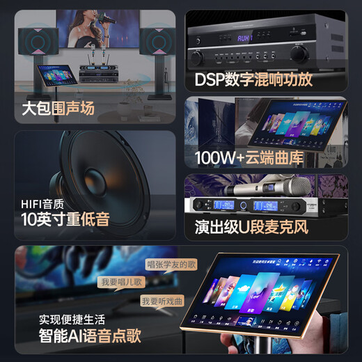 
HYUNDAI Modern 2025 high-end home theater ktv audio set computer TV projector living room home k song sing machine kraak full set of professional amplifier speaker equipment audio + amplifier + H-500