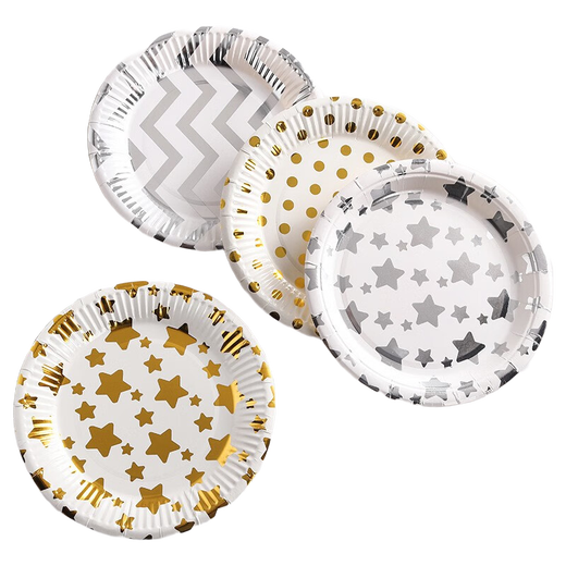 XUNIAN children's birthday party disposable plate picnic plate cake plate large paper plate dessert table decoration tableware 18*18cm golden five-pointed star 10 pieces