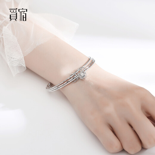 Misu Platinum Three Lives Three Worlds Bracelet Women's Boutique PT950 Platinum Three Ring Wishing Transfer Beads Hand Jewelry Birthday Gift Weight 11.25g Inner Diameter 52mm