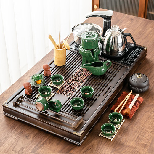 Tang Yun's ingenious tea set set, household integrated tea tray and tea table, fully automatic glass kettle, tea cup, complete gift set, Kung Fu tea set, model 02 Fu Yun + Zisha Kung Fu, stainless steel, fully automatic