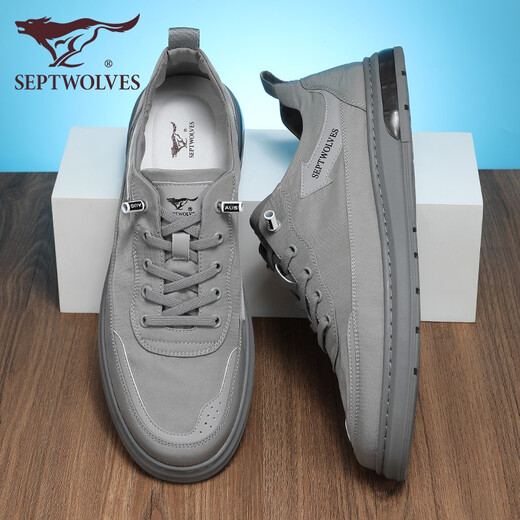 Sieben Wölfe Herrenschuhe lässige Schuhe für Herren Sommer Neue Ice Seidentuchschuhe Herren bequeme und atmungsaktive Herren -Leinwandschuhe 9445 Grau 40 - Große Größe