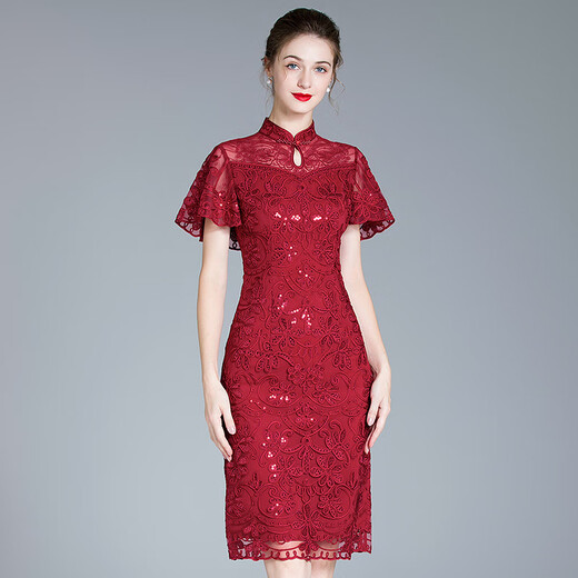 Deshuoxi mother high-end wedding dress new style middle-aged fashion mother-in-law mother-in-law cocktail dress dress to marry daughter to wear Lotus root powder M