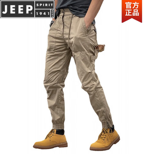 JEEP SPIRIT2023秋冬季新款美式复古工装裤男松紧腰多口袋宽松男士休闲束脚裤 679黑色 XL