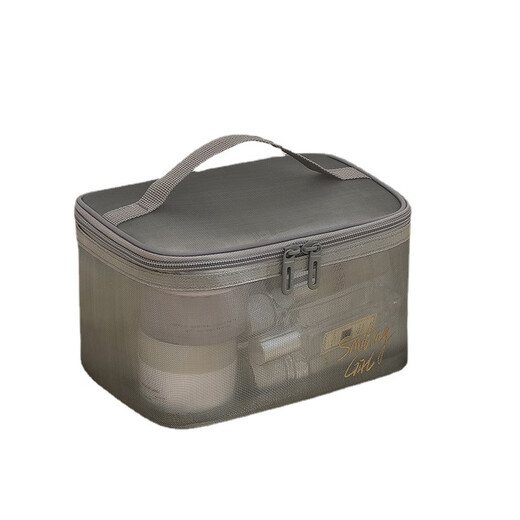 Gayao Double Layer Cosmetic Bag Mesh Ins Large Capacity Portable Transparent Cosmetic Storage Bag Travel Toilet Bag Pure Black Double Layer - 20.5*13*14.5