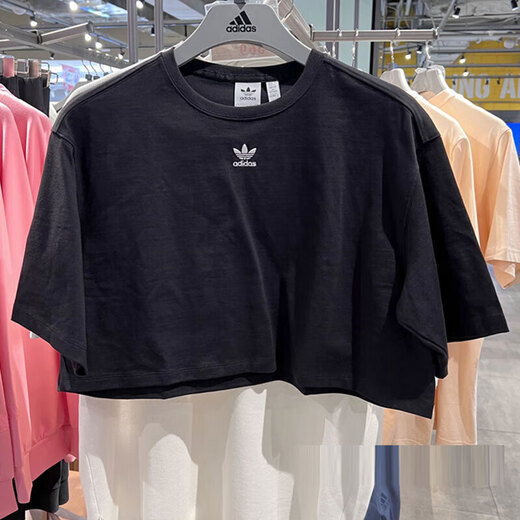 阿迪达斯 （adidas）三叶草短袖女装2025年夏季新款圆领短款运动服跑步健身透气休闲T IT9887黑色 XS