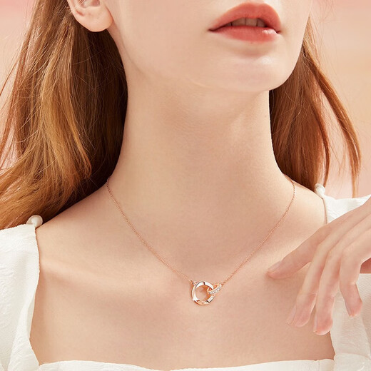 CHINA GOLD Möbius diamond necklace for women 18K rose gold chain set birthday gift for girlfriend birthday wife 18K color gold Möbius ring set chain