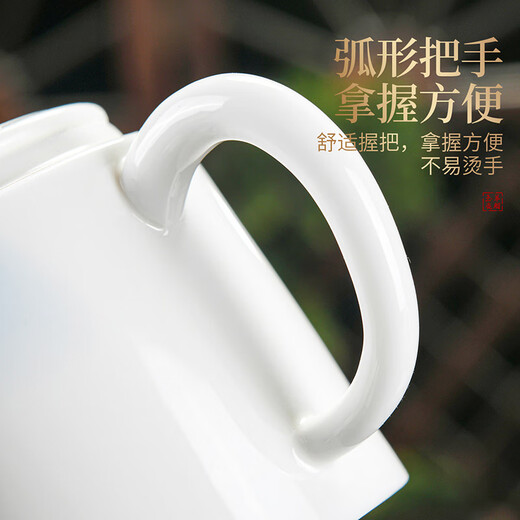 Xiangye mutton-fat jade porcelain teapot single pot Chinese-style household teapot for one or two people teacup ceramic Kung Fu tea set mutton-fat jade porcelain fish play lotus well railing pot