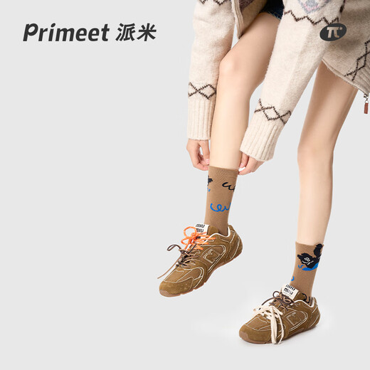 PRIMEET socks for women winter cartoon lace mid-calf socks for girls autumn and winter cotton socks niche design long socks