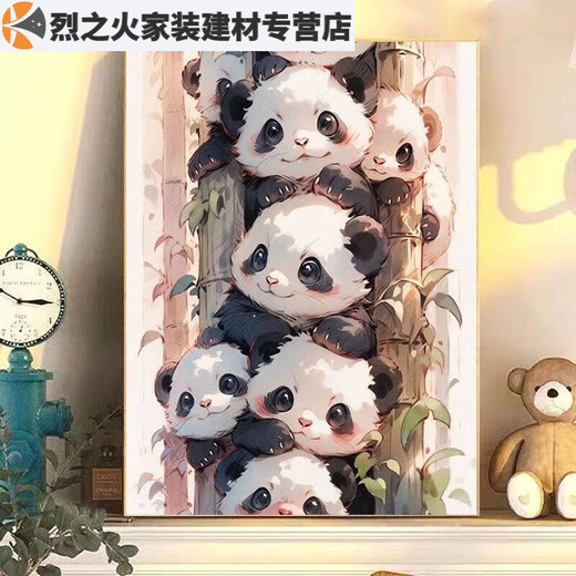 CLCEY数字油画diy可爱小猫咪手工填色解压萌宠丙烯生日礼物装饰画猫咪 熊猫A2677