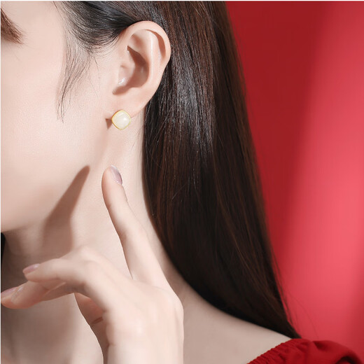 Crystal Hetian Jade Earrings, Practical Square Silver Earrings, High-end Earrings, Mid-Autumn Festival Gifts for Mom and Elders