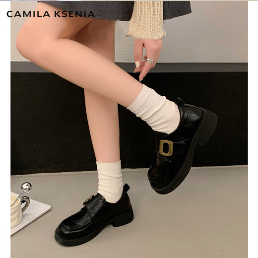 CAMILA KSENIA small leather shoes for women 2025 new versatile fashionable autumn non-slip thick sole retro soft British style soft sole loafers black 38