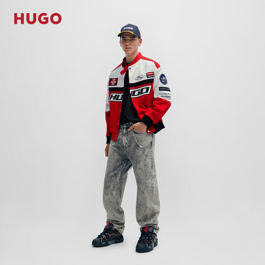 Hugo Herren-Farbblock reguläre Ausgabe Rennspur Jacke 693-rot L.