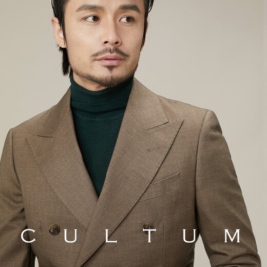 CULTUM Italian retro earth-color double-breasted lapel suit suit men's casual business single suit formal suit linen brown two-piece suit please note your own pants size 175A /50A