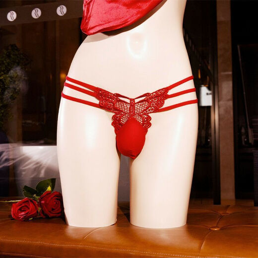 Men's thong men's underwear cover stockings cover confidential sex underwear men's gay attack T-trouser perspective breathable teasing SM adult beauty red egg-packing style