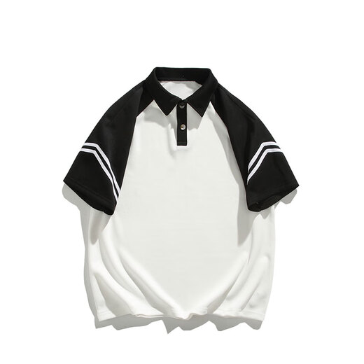 POUM短袖男夏季日系撞色T恤ins潮牌高街宽松插肩袖拼色翻领polo衫 HN-T3527灰身黑袖 M (建议90-115斤)