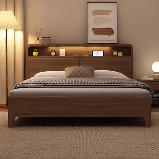 Duwo solid wood bed double bed 1.8m modern simple master bedroom king bed walnut color 1.8m*2m frame style