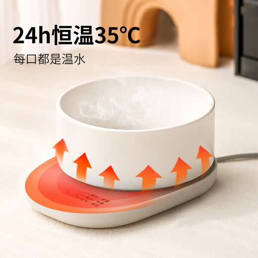 欧曼丽莎猫咪恒温饮水机加热喝水碗宠物冬天喂食喂水碗酸奶机猫陶瓷饮水器 【600ml】紫色防干烧陶瓷碗 多档恒温加热垫