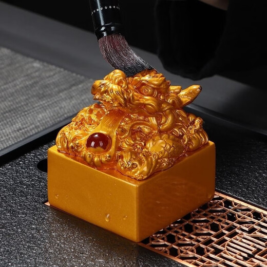 Huilu Color Changing Tea Pet Ornaments Chinese Dragon Seal Jade Seal Tea Table Tea Tray Tea Table Boutique Zhencai Tea Set Can Keep Decorations Zhenyun Jade Seal-Zhentianxia Liuhe Collection Red Jade Dragon