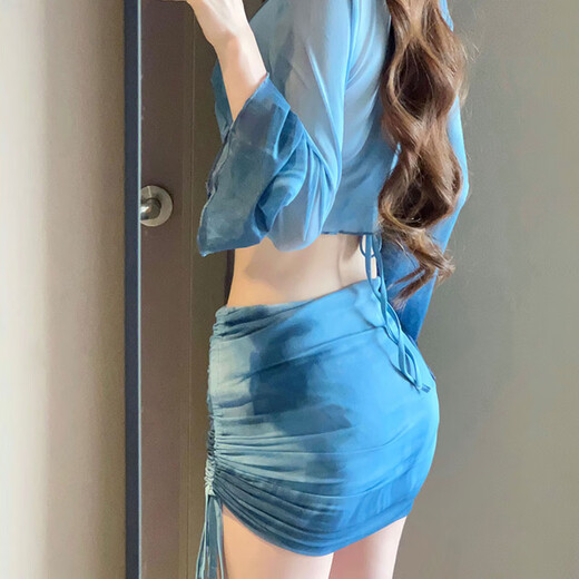 Xinnan 4-piece bikini swimsuit women's 2025 new seaside vacation conservative high-end split swimsuit soaking in hot spring blue [recommended 80-120 Jin [Jin equals 0.5 kg]]