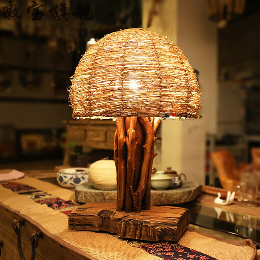 Lámpara de mesa de decoración B & B Lámpara del sudeste asiático Arte de madera Simple Diseño de té Zen Luces de posada INSFRANUDA CONSTRUCCIÓN 6197+4W CALIENTE AMARILLO LED BOTAD
