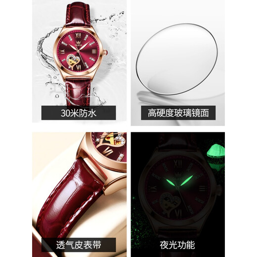 Olius 2025 Neue Schweizer Top Ten Brand -Uhren für vollautomatische mechanische Uhren von Frauen, die Top Ten Ten Uhren, Gürtel, wasserdicht 6636 Elegant Blau [Lederband]
