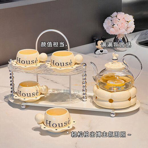Xibaisheng Hochzeitsgeschenk Wasser Tasse Set Home Wohnzimmer Unterhaltung Tee Tasse Kesselgeschenke Tee -Set Komplettes Set Glasskessel mit Basis gewöhnlicher Set [1203]