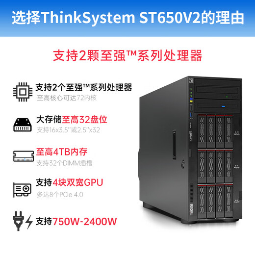 联想（Lenovo）ThinkSystem ST650V2 ST650V3【塔式服务器】主机电脑GPU深度学习人工智能DeepSeek本地部署 【ST650V3】2颗4410Y 24核2.0G 64G丨960G固态+16T丨RTX3090