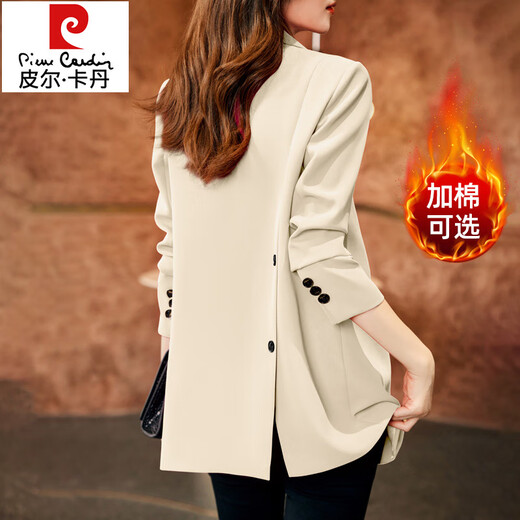 皮尔卡丹（pierre cardin）米杏小西装外套女宽松秋季2024新款高级感百搭小个子休闲西服套装 690款杏色(长袖西装+裤子) L (适合111斤-120斤)
