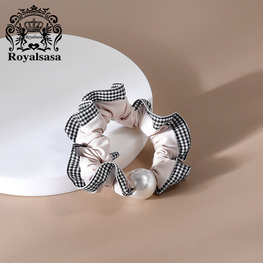 Royal sasa Royal salsa retro plaid lace imitation pearl small intestine hair ring temperament ponytail head rope ball hair rope leather case