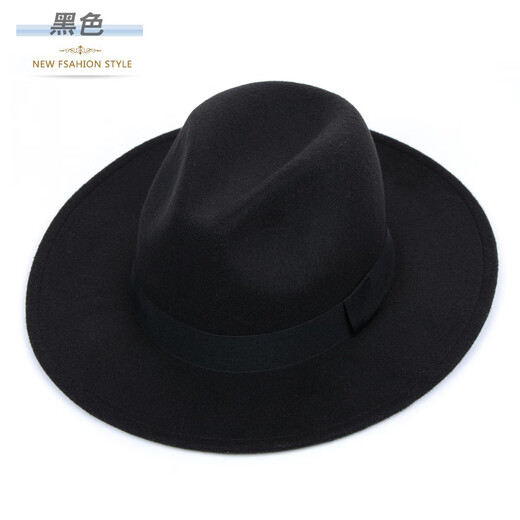 Peike Shanghai Beach Big Brim Top Hat Men's Black Woolen Hat Women's Stage Large Felt Hat Groom's Retro Gentleman Hat Spring and Summer Shanghai Beach Black Non-Adjustable