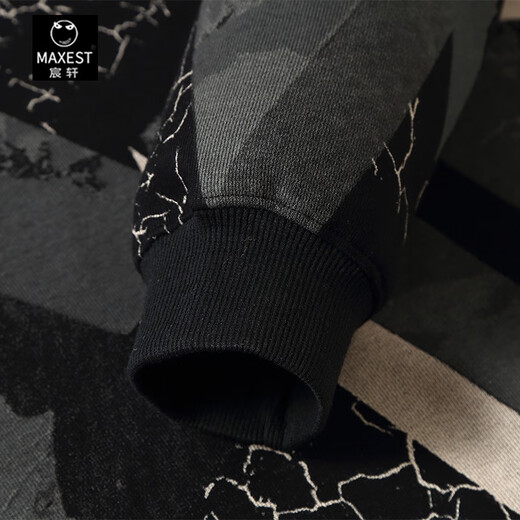 Chenxuan trendy brand large size men's clothing 300Jin Jin is equal to 0.5kg Fat man's round neck sweatshirt plus fat and extra large loose thickened printed fat man bottoming shirt black plus velvet 6XL (220-240Jin Jin is equal to 0.5kg)