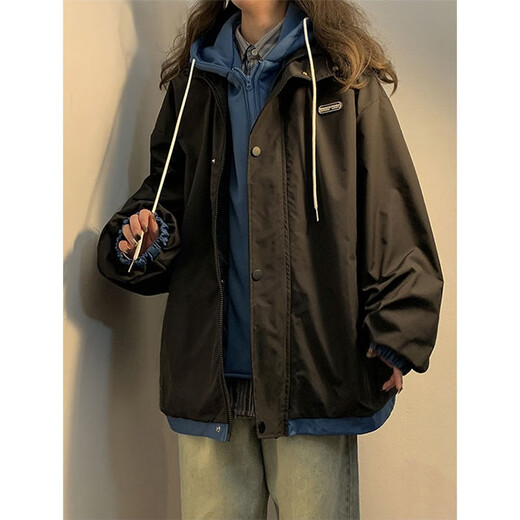 QGF fake two-piece assault top jacket for women spring and autumn thin small loose casual new baseball uniform trend jacket gray M