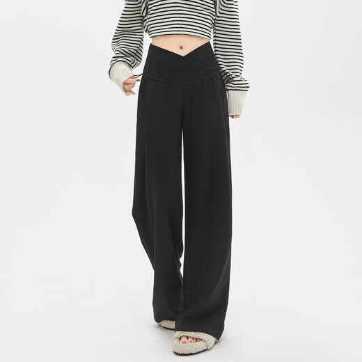 Miduli maternity pants winter wide-leg pants plus velvet glutinous rice pants straight casual pants maternity wear winter black XL