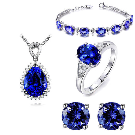 Xuanpao 925 sterling silver deep sea sapphire earrings texture ring for women Tanzania blue suit necklace bracelet jewelry Tanzania blue pendant [with necklace]