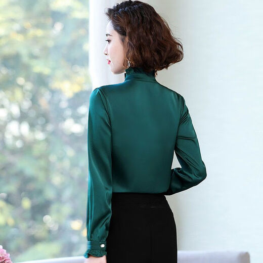 常缕竺广东普宁女士衬衫立领女长袖新款2024春秋季洋气质雪纺上衣打底衫 5012杏色 均码 s 建议80-95斤