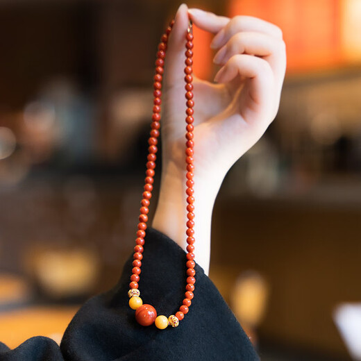 Yan's natural Sichuan material, full color and full flesh, Nanhong necklace, transfer bead clavicle chain, good luck in the year of birth, persimmon red sweater chain, Nanhong necklace, chain length 45cm