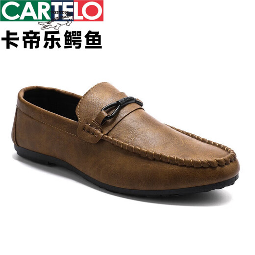 卡帝乐鳄鱼夏季透气防滑耐磨男鞋2025新款懒人一脚蹬男士豆豆鞋百搭休闲皮鞋 D831黑色 40 偏小